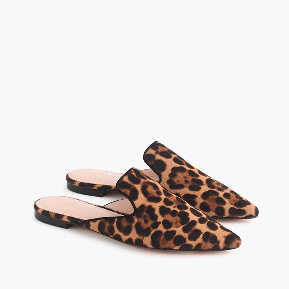 J. CREW Pointed Toe Slide in Leopard Calf Hair Size 8